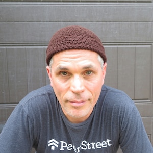 men&#39;s summer docker hat, espresso brown cotton linen dock beanie, crochet watch cap