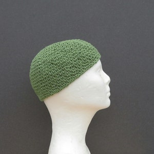 men&#39;s cotton kufi, sage green crochet beanie, short skull cap