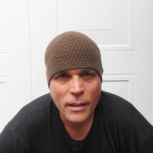 Sommer Beanie, taupe braun Baumwolle Leinen Skull Cap, gehäkelte leichte Mütze