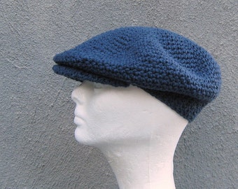 crochet driver's cap, denim blue cotton newsboy, made to order