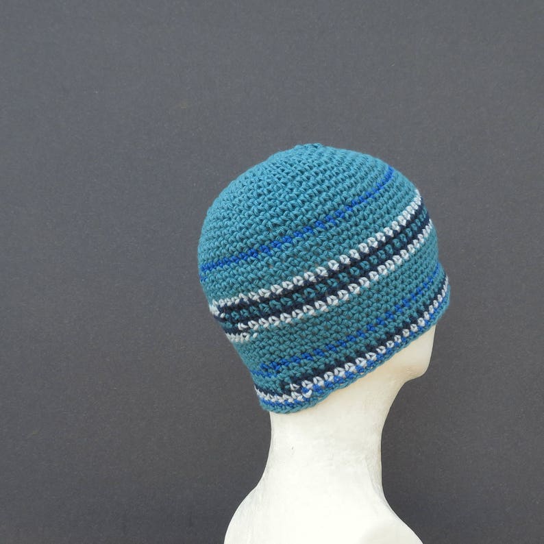 men's summer beanie, ocean blue cotton linen skull cap, crochet beanie image 3