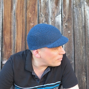 crochet baseball cap: cotton linen deep blue summer hat