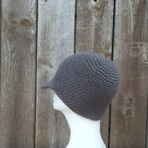 men's summer visor beanie, slate gray cotton linen hat, crochet brimmed cap, made to order image 7