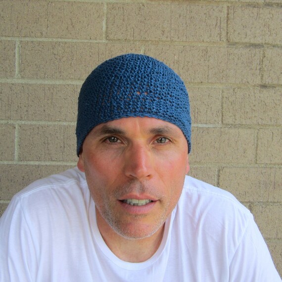Men's Hemp Kufi Sapphire Blue Crochet 