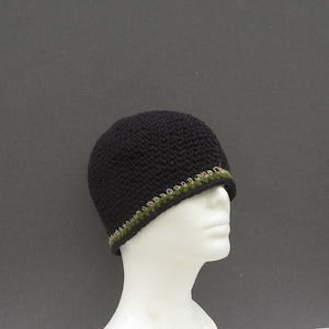 men's black beanie, cotton hemp skull cap, crochet short beanie image 8