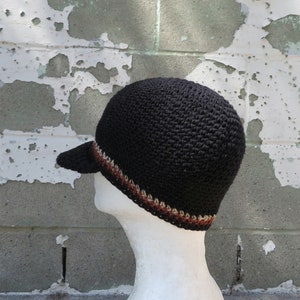 men's summer visor beanie, black cotton linen hemp hat, crochet brimmed beanie, made to order image 6