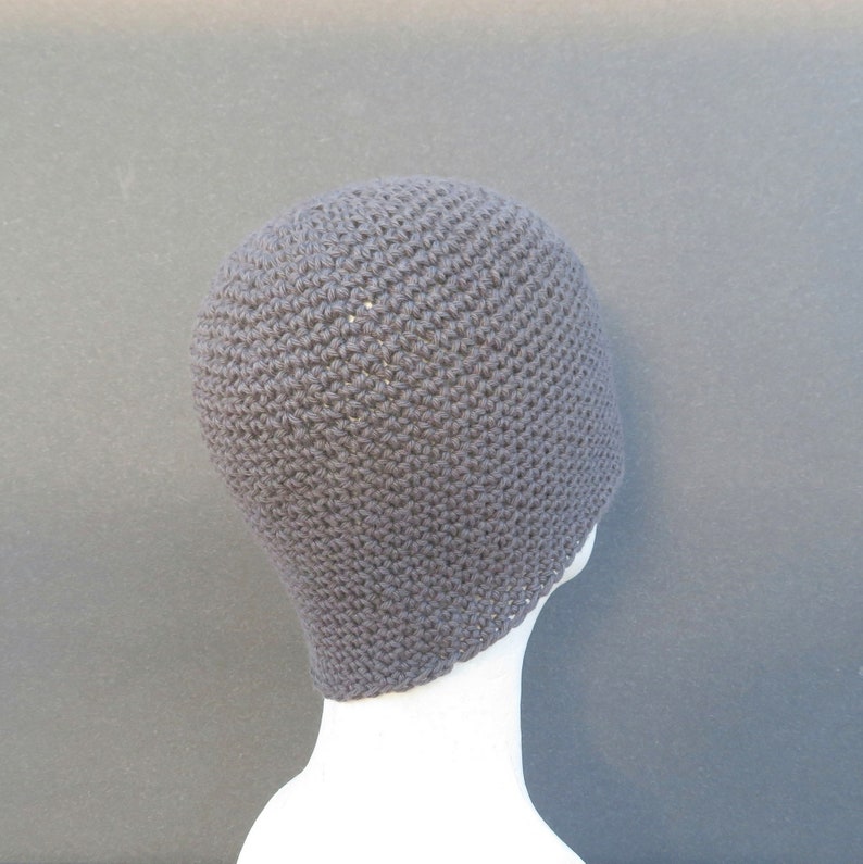 men's summer beanie, slate gray linen cotton hat, crochet lightweight skull cap image 4