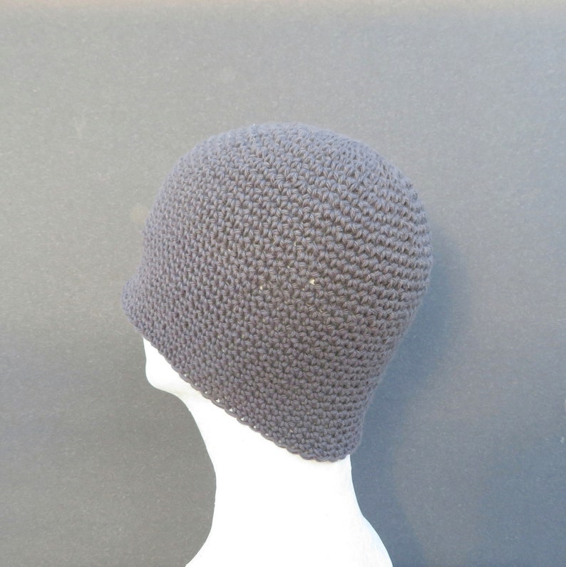 men's summer beanie, slate gray linen cotton hat, crochet lightweight skull cap image 5