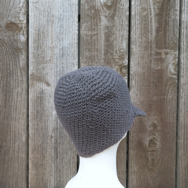 men's summer visor beanie, slate gray cotton linen hat, crochet brimmed cap, made to order image 5