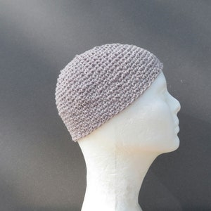 men's hemp kufi, smokey grey crochet hat, extra short cap, made to order