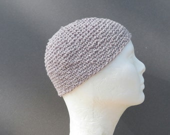 men's hemp kufi, smokey grey crochet hat, extra short cap, made to order