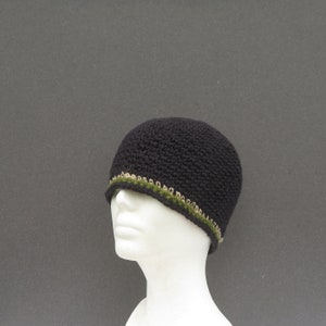 men's black beanie, cotton hemp skull cap, crochet short beanie image 7