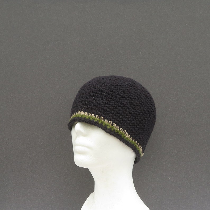 men's black beanie, cotton hemp skull cap, crochet short beanie image 7