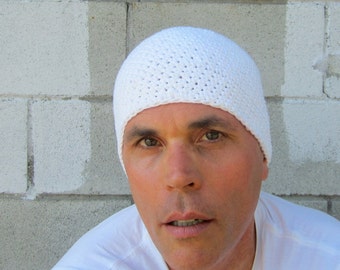 cotton kundalini cap, simply white crochet beanie