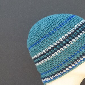 men's summer beanie, ocean blue cotton linen skull cap, crochet beanie image 7