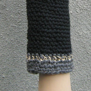 men's fingerless gloves, black wool hemp gloves, crochet short armwarmers image 3