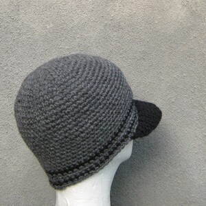 men's visor beanie, stormy gray wool cap, crochet winter hat, made to order image 3