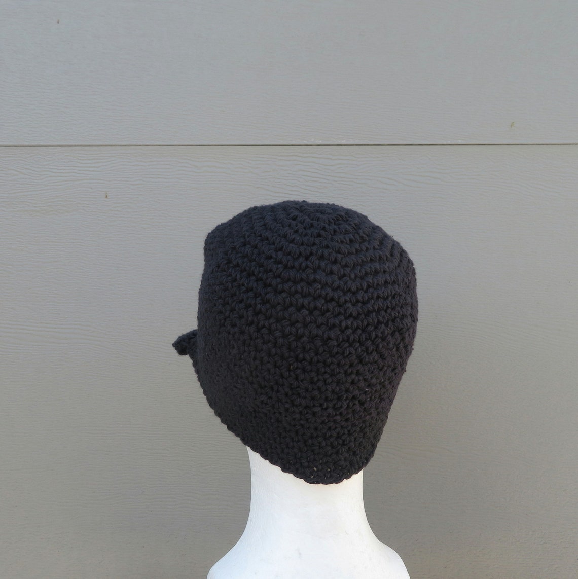 Men's Visor Beanie Simply Black Cotton Hat Crochet Etsy