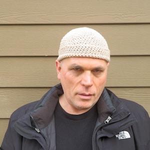 crochet cotton linen docker cap: light khaki summer watch hat