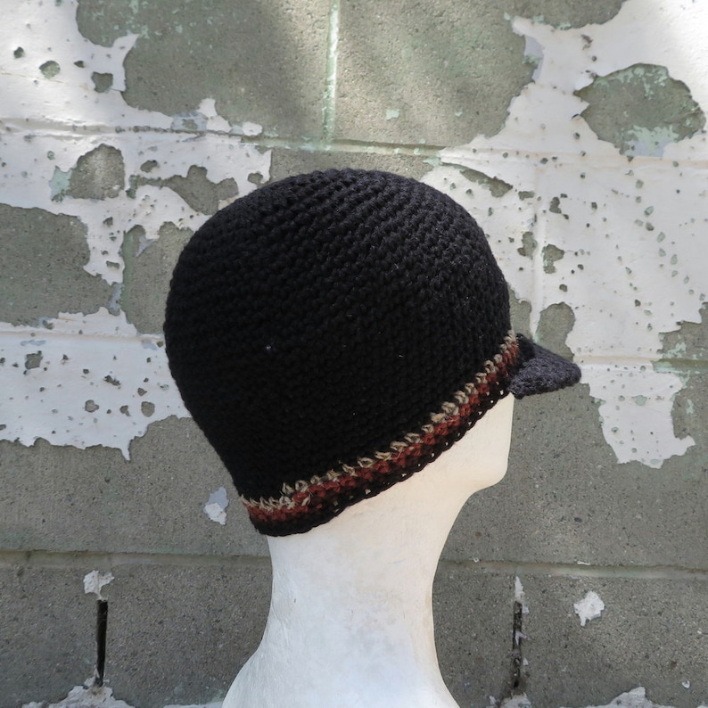 men's summer visor beanie, black cotton linen hemp hat, crochet brimmed beanie, made to order image 5