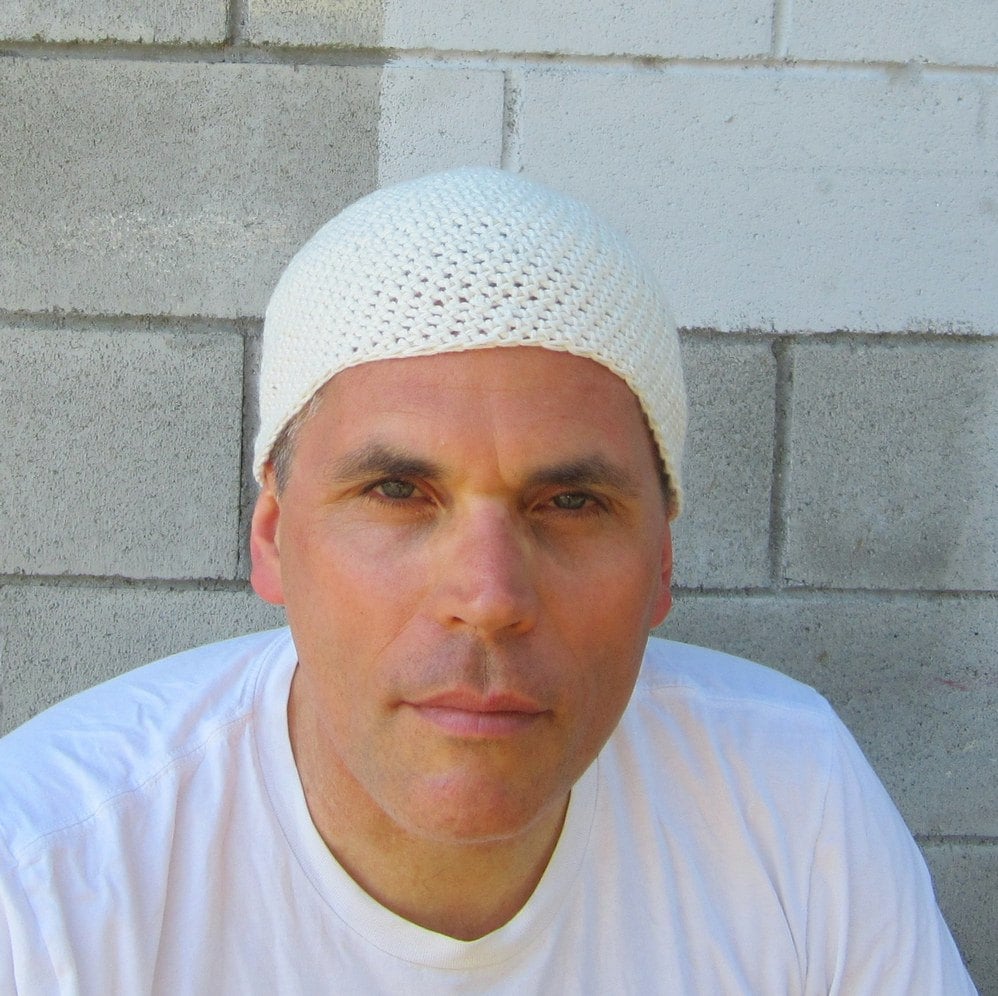 men's summer kundalini cap, off-white cotton linen short beanie, crochet kufi