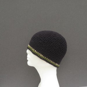 men's black beanie, cotton hemp skull cap, crochet short beanie image 6