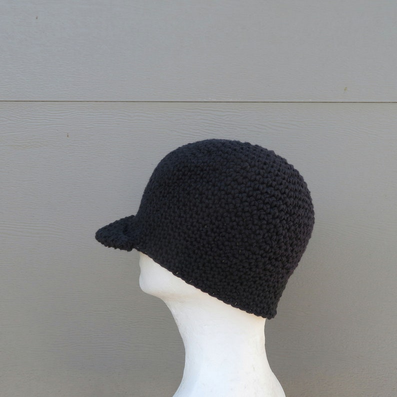 Men's Visor Beanie Simply Black Cotton Hat Crochet Etsy