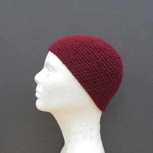 men&#39;s cotton kufi: extra short crochet cap, deep burgundy hat