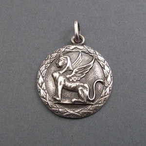 Oxidized sterling silver, Sphinx pendant, Greek Sphinx charm, mythology guardian necklace, sphinx of wisdom, button jewelry