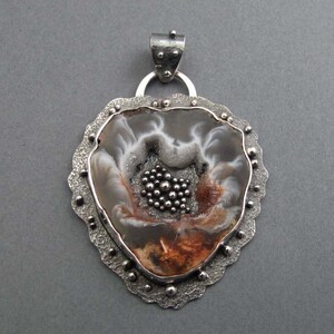 Red, Gray, White Geode Slice Necklace, Geode Heart Pendant, Sterling Silver Agate Necklace, Boho Style Agate Necklace, Drama Mama Pendant