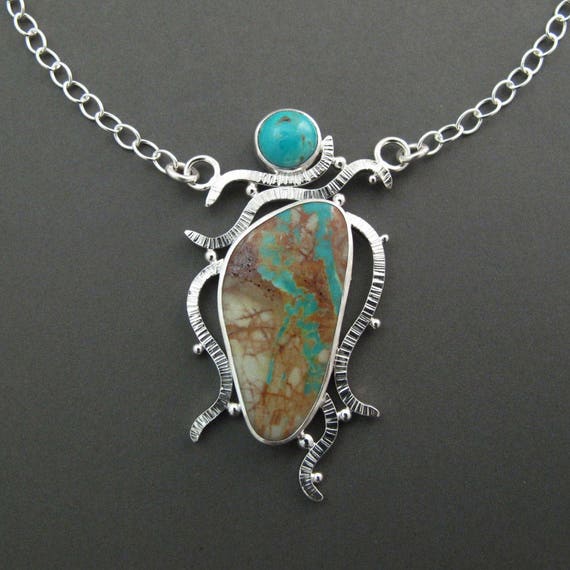 Blue and Brown Stone Dramatic Colorful Royston Nevada Turquoise Necklace Colorful American Turquoise Necklace Ribbon Turquoise