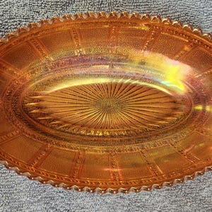 Imperial Marigold Carnival Beaded Block Oval Dish