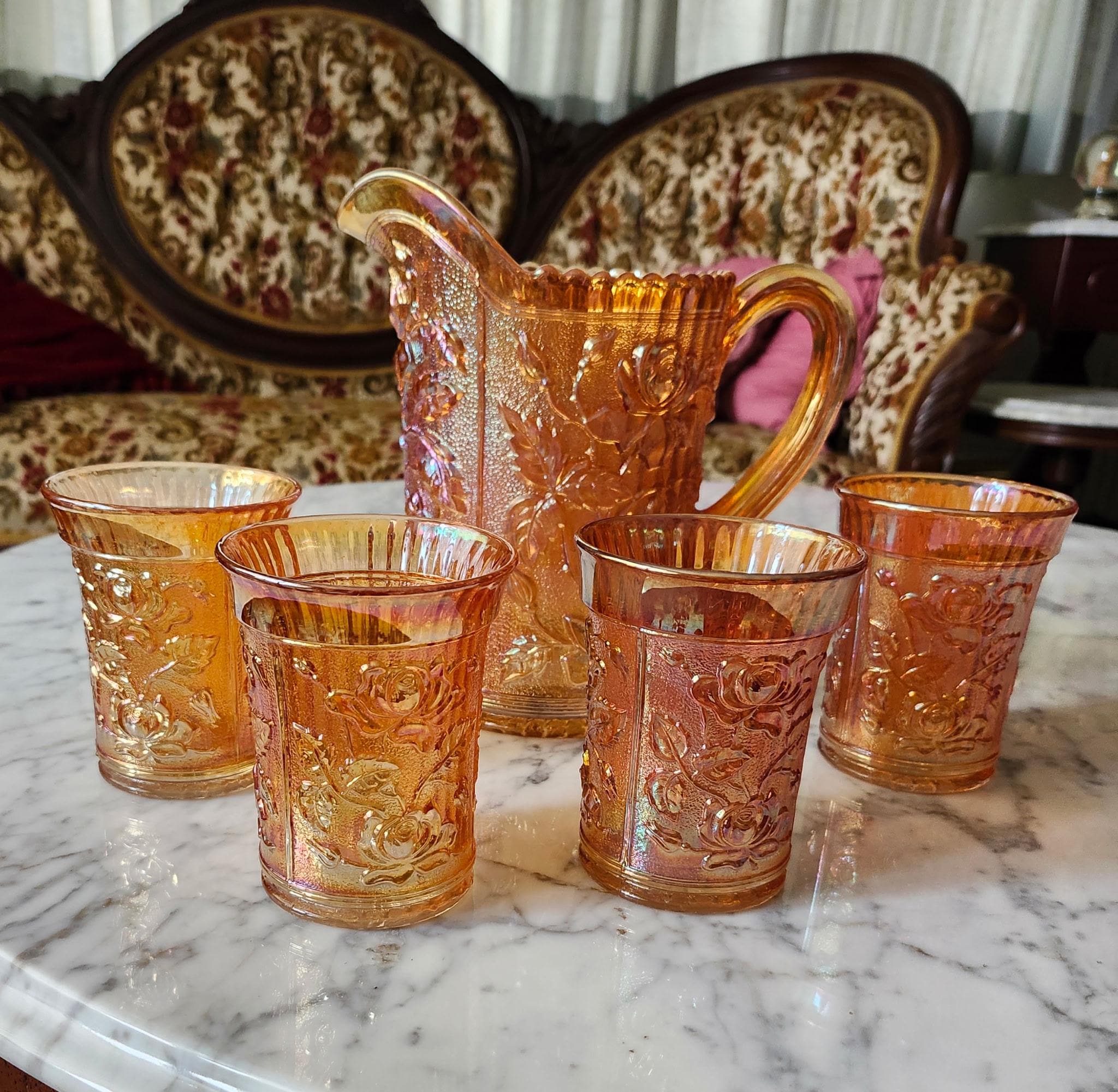 Marigold Rose Lustre Carnival Glass Pitcher - Etsy