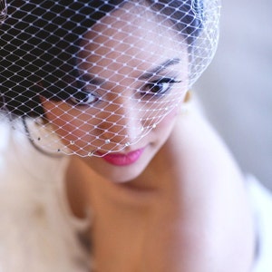 Weddings Bridal Accessories Crystals Touching Birdcage Veil Free U.S. Shipping blusher veil, ivory, white, black, red image 2