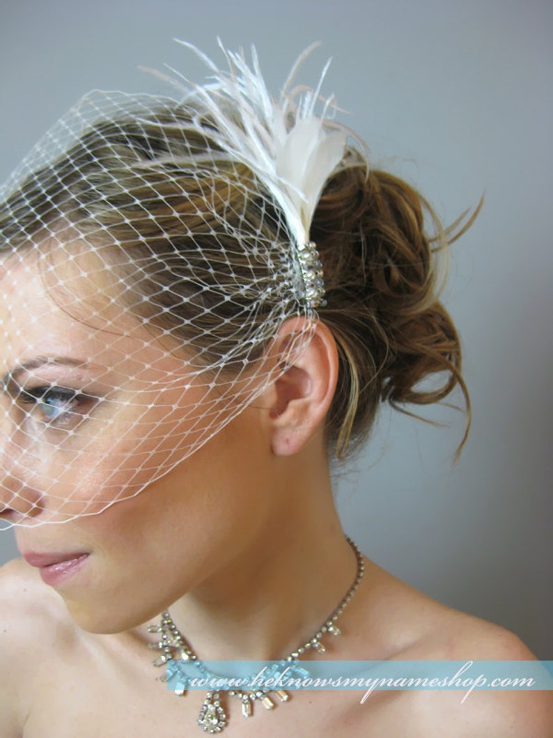 Weddings Accessories Bridal Birdcage Veil with Feather Spray Etsy