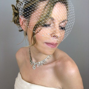 Weddings Bridal Accessories Crystals Touching Birdcage Veil Free U.S. Shipping blusher veil, ivory, white, black, red image 1
