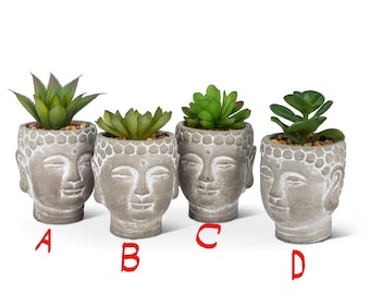 Buddha Head succulent planter-Buddha head planter-Choose from 4 styles-Faux succulents