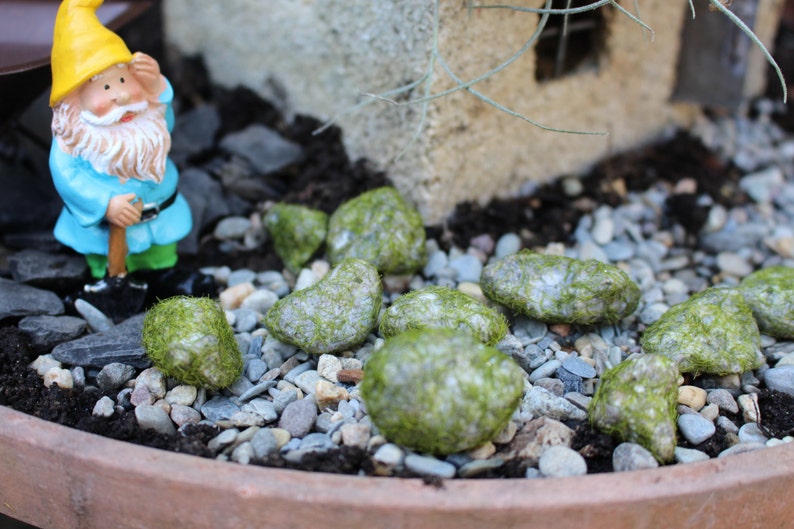 10 small Moss covered rocks-Faux moss rocks-Faux rocks-small | Etsy