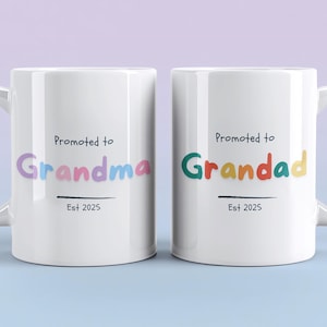 Personalized Pregnancy Announcement Grandparent Mug Set, Promoted from Parents to Grandparents, Custom New Grandma & Grandad Mug