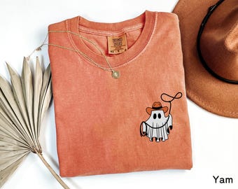 Embroidered Cowboy Ghost Comfort Colors Shirt: Western Halloween Tee