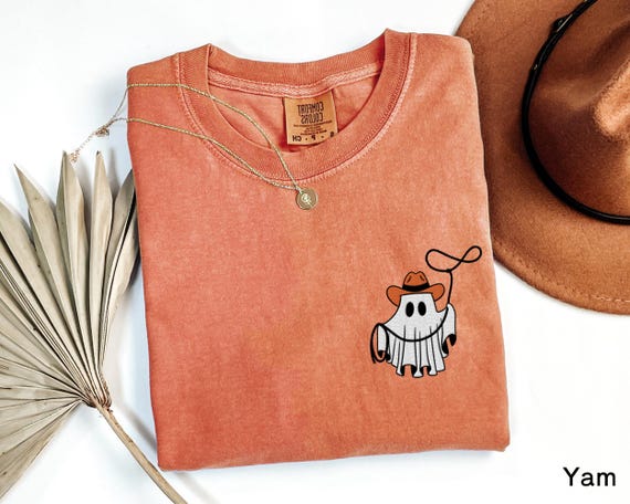 Embroidered Cowboy Ghost Comfort Colors Shirt: Western Halloween Tee