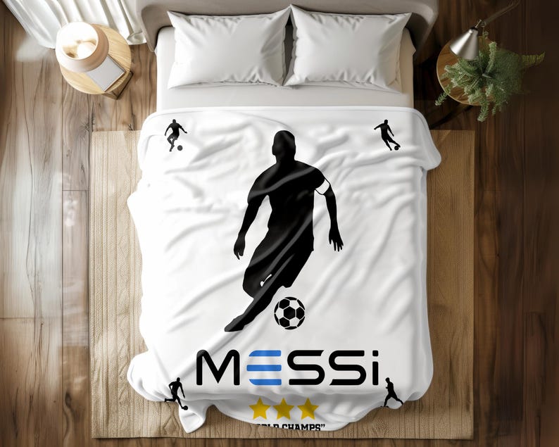 Messi Soccer Blanket: Plush Throw for Soccer Fans White