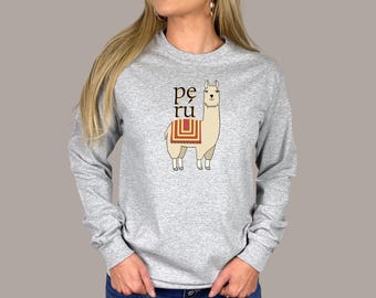 Peruvian Llama Shirt, Llama Lover Gift Youth and Adult Unisex Long Sleeve T-Shirt