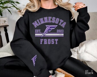 Minnesota Frost Hockey Sweatshirt with Sleeve design, Minessota PWHL Adult Unisex Sweater