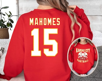 Mahomes 15 Kansas City Football Shirt, Mahomes Fan Youth and Adult Sweatshirt