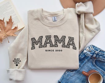 Custom MAMA Sweatshirt: Animal Print, Personalized Kids' Names
