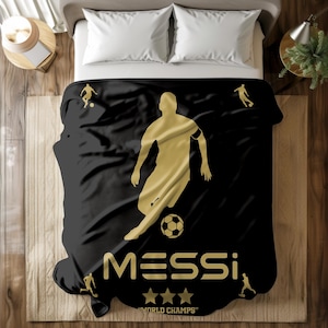 Messi Soccer Blanket: Plush Throw for Soccer Fans Black- Golden Design
