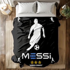 Messi Soccer Blanket: Plush Throw for Soccer Fans Black- White Design