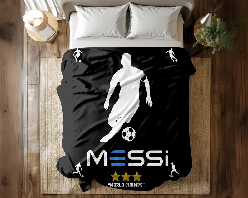 Messi Soccer Blanket: Plush Throw for Soccer Fans Black- White Design