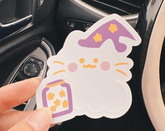 Pegatina de vinilo con diseño de gato lindo de Halloween en el bosque estrellado, 1 unidad por paquete, lindo juego de pegatinas espeluznantes, paquete de pegatinas de otoño, pegatina kawaii, pegatina de fantasma Boo